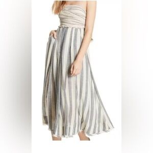 Free People Stripe Me‎ Up Strapless Midi Dress size Medium New Blue & Cream